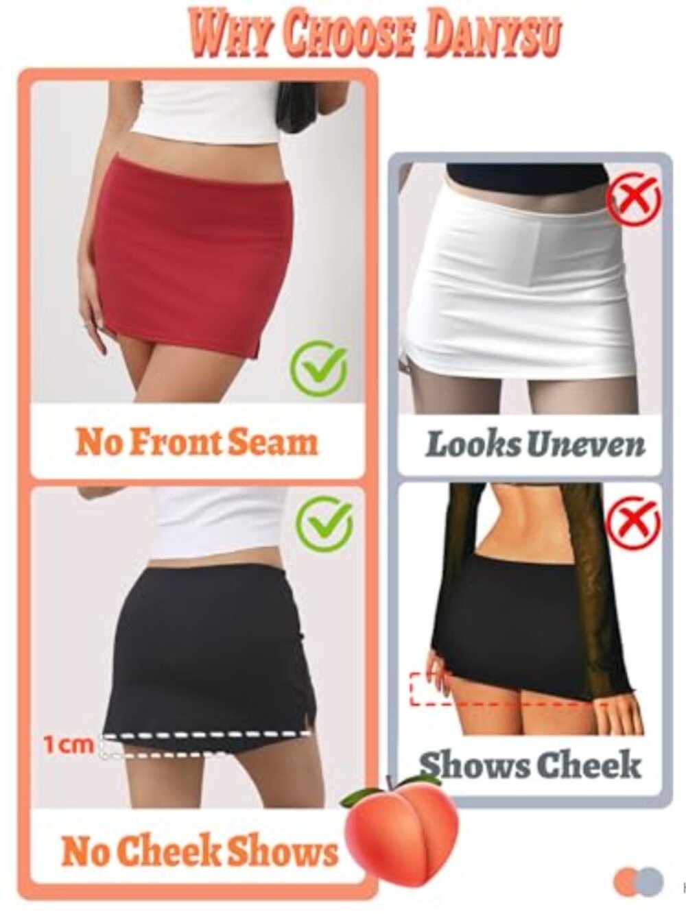 Stretchy Mini Skort with Built-in Shorts, Side Slits, High-Low Hem, Low Rise - Picture 4 of 6